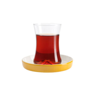 Teeglas und Unterteller aus Bone China Porzellan gelb, 130 ml, 6er Set