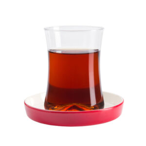 Teeglas und Unterteller aus Bone China Porzellan rot, 190 ml, 6er Set
